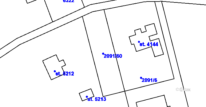 Parcela st. 2091/60 v KÚ Rožnov pod Radhoštěm, Katastrální mapa
