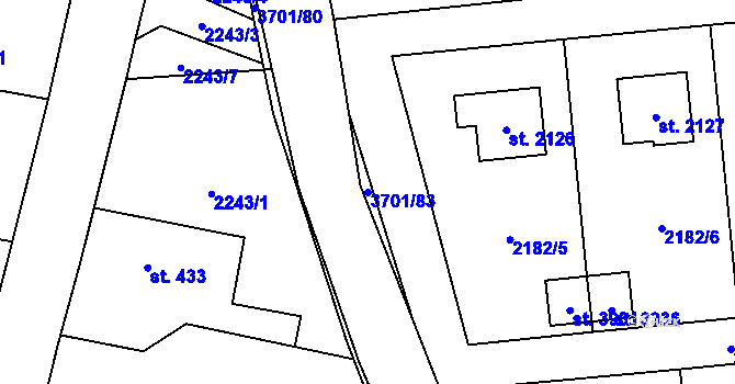 Parcela st. 3701/83 v KÚ Rožnov pod Radhoštěm, Katastrální mapa