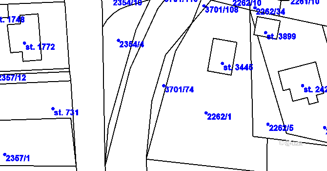 Parcela st. 3701/74 v KÚ Rožnov pod Radhoštěm, Katastrální mapa