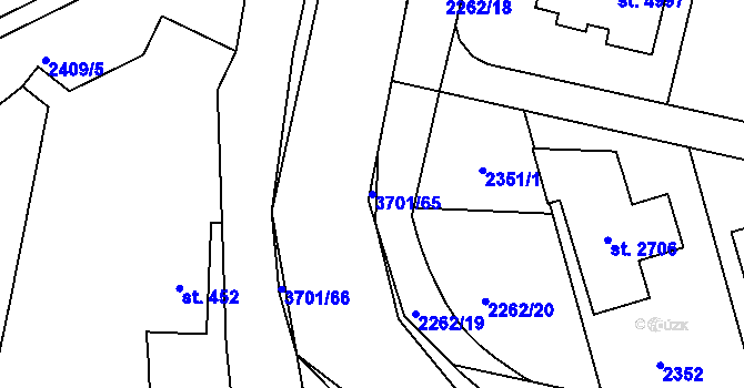 Parcela st. 3701/65 v KÚ Rožnov pod Radhoštěm, Katastrální mapa