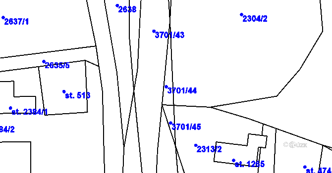 Parcela st. 3701/44 v KÚ Rožnov pod Radhoštěm, Katastrální mapa