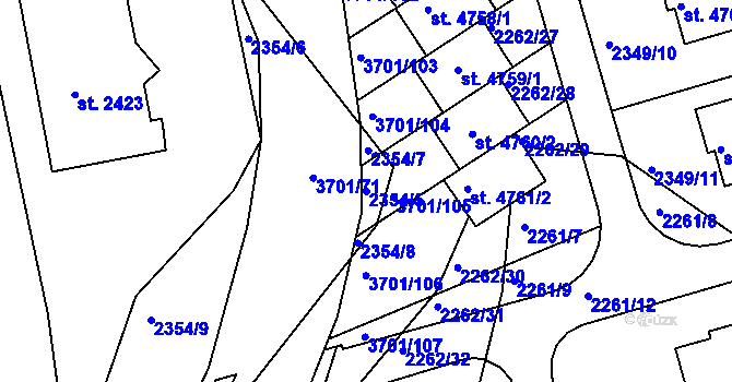 Parcela st. 2354/5 v KÚ Rožnov pod Radhoštěm, Katastrální mapa