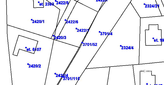 Parcela st. 3701/52 v KÚ Rožnov pod Radhoštěm, Katastrální mapa