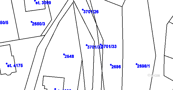 Parcela st. 3701/32 v KÚ Rožnov pod Radhoštěm, Katastrální mapa