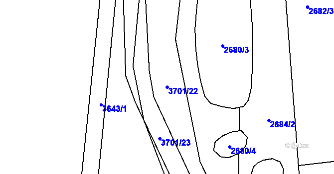 Parcela st. 3701/22 v KÚ Rožnov pod Radhoštěm, Katastrální mapa