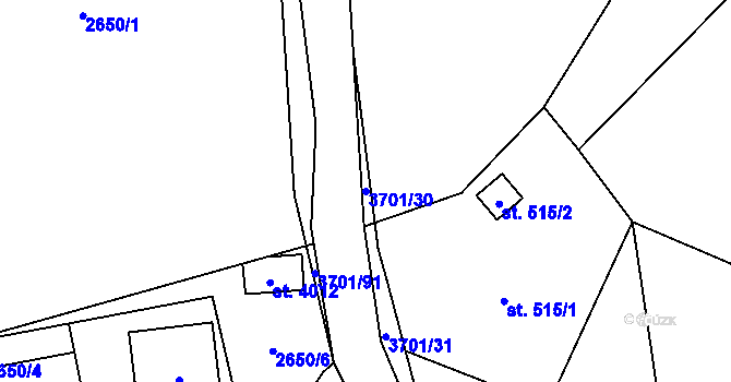 Parcela st. 3701/30 v KÚ Rožnov pod Radhoštěm, Katastrální mapa