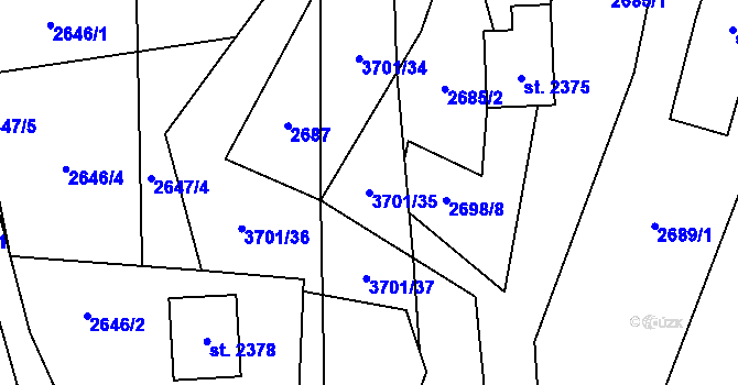 Parcela st. 3701/35 v KÚ Rožnov pod Radhoštěm, Katastrální mapa