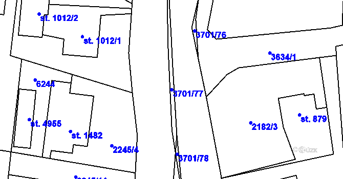Parcela st. 3701/77 v KÚ Rožnov pod Radhoštěm, Katastrální mapa