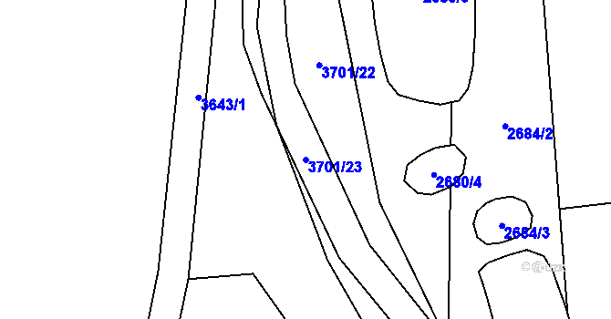 Parcela st. 3701/23 v KÚ Rožnov pod Radhoštěm, Katastrální mapa