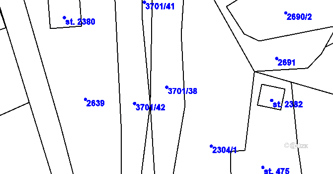 Parcela st. 3701/38 v KÚ Rožnov pod Radhoštěm, Katastrální mapa