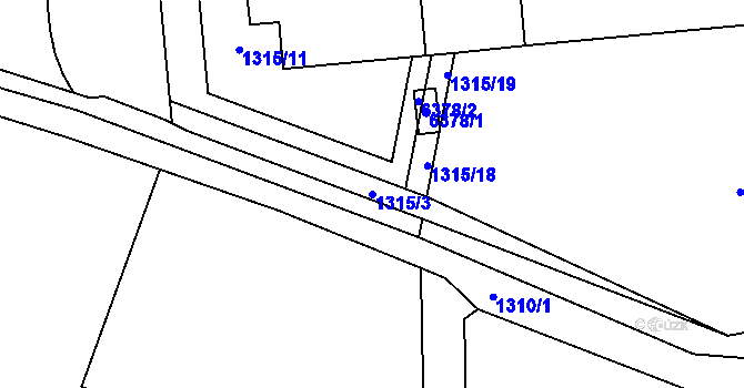 Parcela st. 1315/3 v KÚ Rožnov pod Radhoštěm, Katastrální mapa