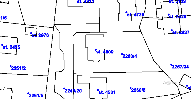 Parcela st. 4500 v KÚ Rožnov pod Radhoštěm, Katastrální mapa