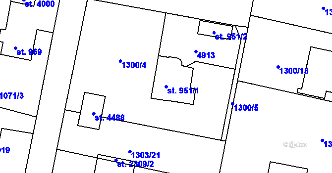 Parcela st. 951/1 v KÚ Rožnov pod Radhoštěm, Katastrální mapa