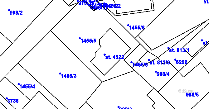 Parcela st. 4522 v KÚ Rožnov pod Radhoštěm, Katastrální mapa