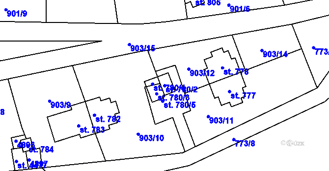 Parcela st. 780/2 v KÚ Rožnov pod Radhoštěm, Katastrální mapa