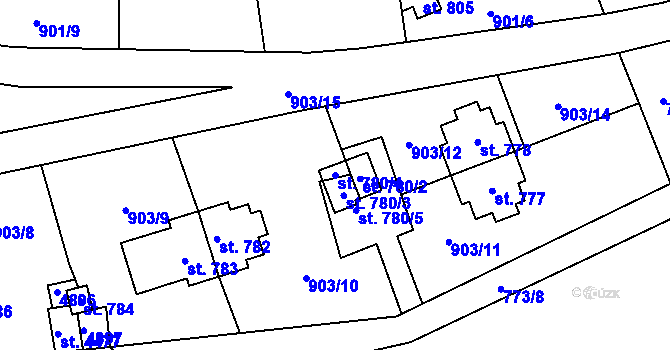 Parcela st. 780/4 v KÚ Rožnov pod Radhoštěm, Katastrální mapa