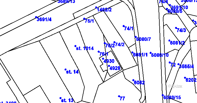 Parcela st. 76/1 v KÚ Rožnov pod Radhoštěm, Katastrální mapa