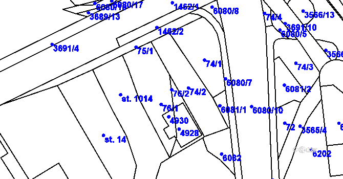 Parcela st. 76/2 v KÚ Rožnov pod Radhoštěm, Katastrální mapa