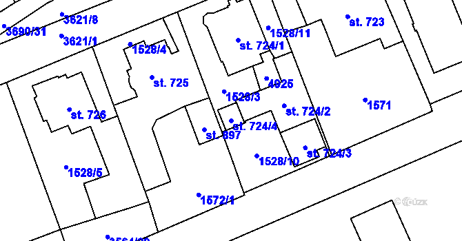 Parcela st. 724/4 v KÚ Rožnov pod Radhoštěm, Katastrální mapa