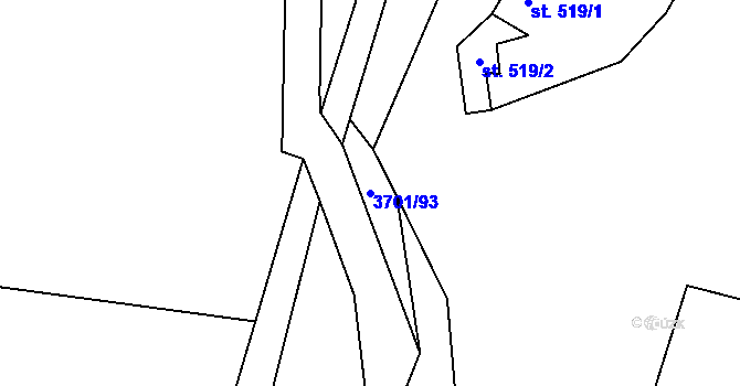 Parcela st. 3701/93 v KÚ Rožnov pod Radhoštěm, Katastrální mapa