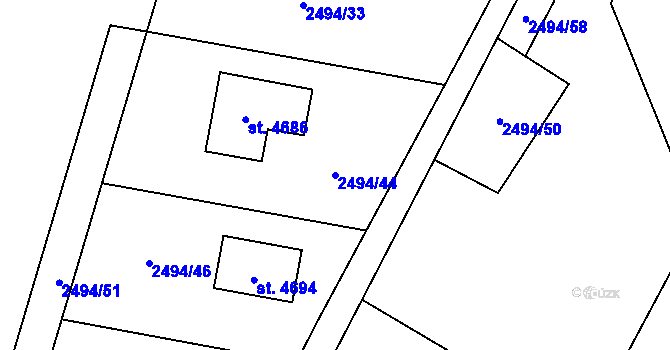 Parcela st. 2494/44 v KÚ Rožnov pod Radhoštěm, Katastrální mapa