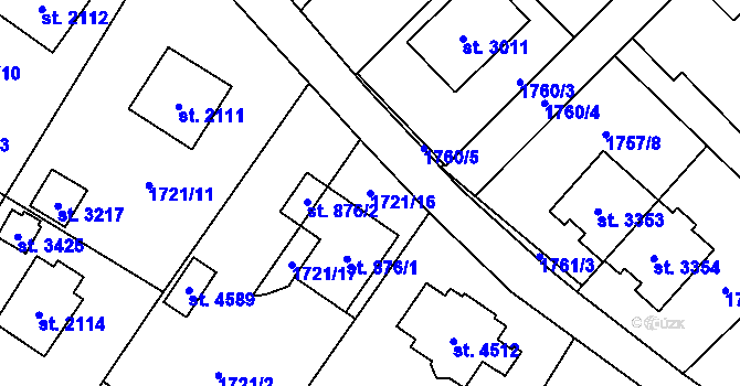 Parcela st. 1721/16 v KÚ Rožnov pod Radhoštěm, Katastrální mapa