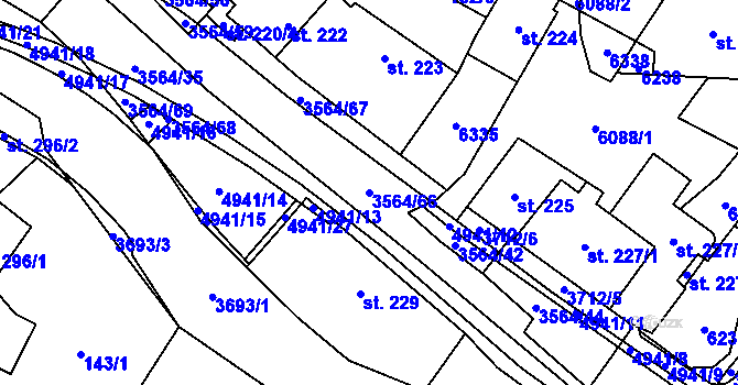 Parcela st. 3564/66 v KÚ Rožnov pod Radhoštěm, Katastrální mapa