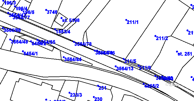 Parcela st. 3564/46 v KÚ Rožnov pod Radhoštěm, Katastrální mapa