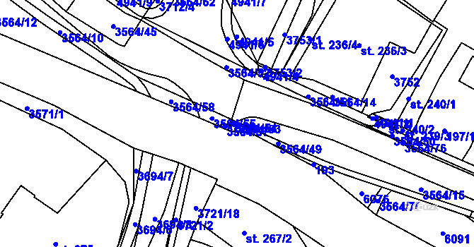 Parcela st. 3564/53 v KÚ Rožnov pod Radhoštěm, Katastrální mapa