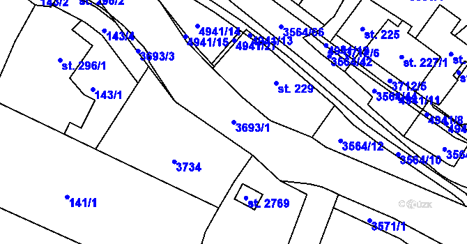 Parcela st. 3693/1 v KÚ Rožnov pod Radhoštěm, Katastrální mapa