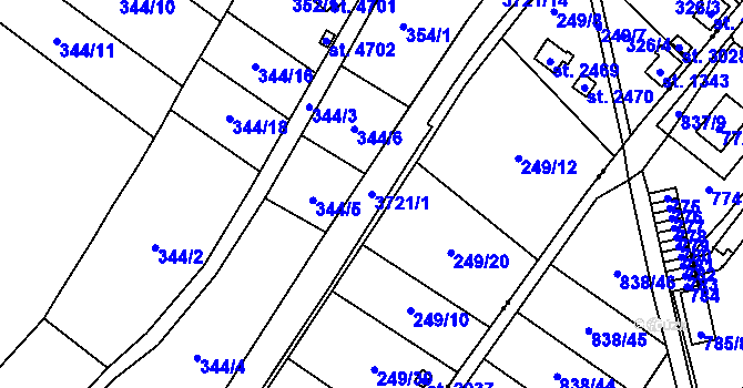 Parcela st. 3721/1 v KÚ Rožnov pod Radhoštěm, Katastrální mapa