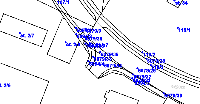 Parcela st. 6079/36 v KÚ Rožnov pod Radhoštěm, Katastrální mapa