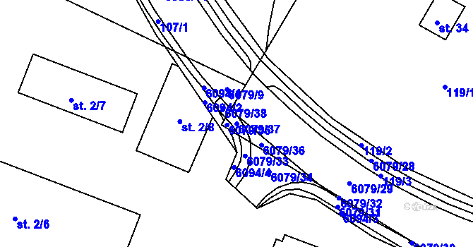 Parcela st. 6079/37 v KÚ Rožnov pod Radhoštěm, Katastrální mapa