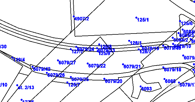 Parcela st. 125/9 v KÚ Rožnov pod Radhoštěm, Katastrální mapa