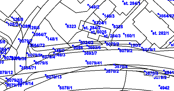 Parcela st. 3693/6 v KÚ Rožnov pod Radhoštěm, Katastrální mapa