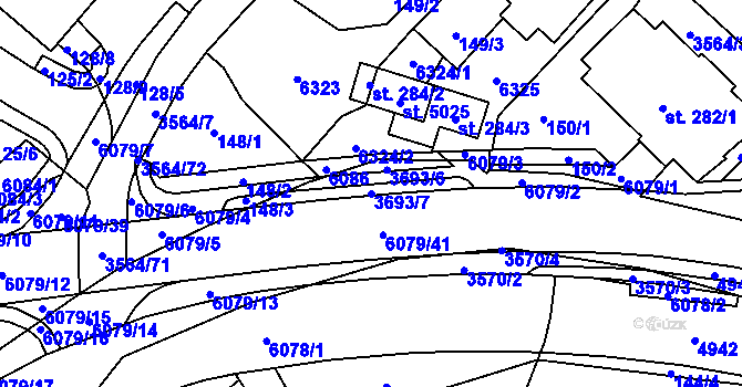 Parcela st. 3693/7 v KÚ Rožnov pod Radhoštěm, Katastrální mapa