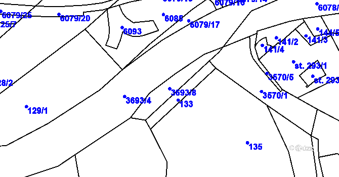 Parcela st. 3693/8 v KÚ Rožnov pod Radhoštěm, Katastrální mapa