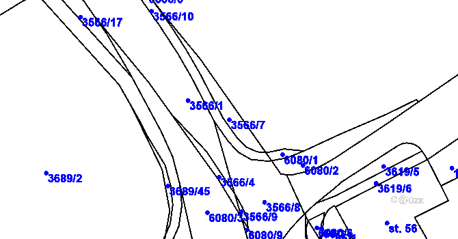 Parcela st. 3566/7 v KÚ Rožnov pod Radhoštěm, Katastrální mapa