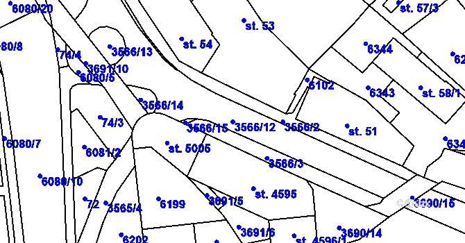 Parcela st. 3566/12 v KÚ Rožnov pod Radhoštěm, Katastrální mapa
