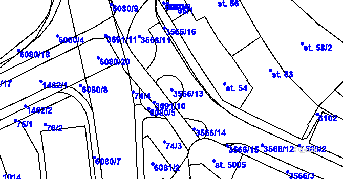 Parcela st. 3566/13 v KÚ Rožnov pod Radhoštěm, Katastrální mapa