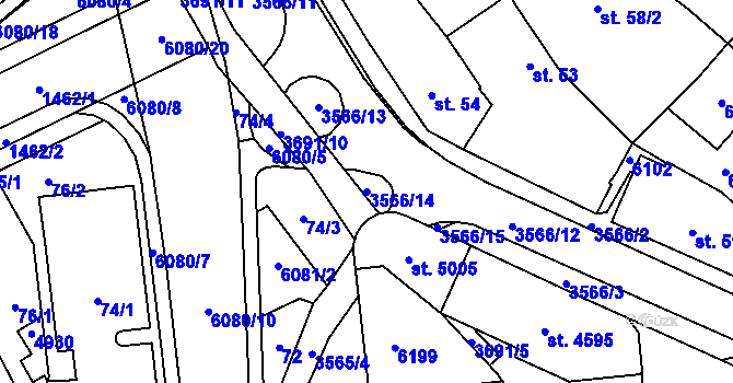 Parcela st. 3566/14 v KÚ Rožnov pod Radhoštěm, Katastrální mapa