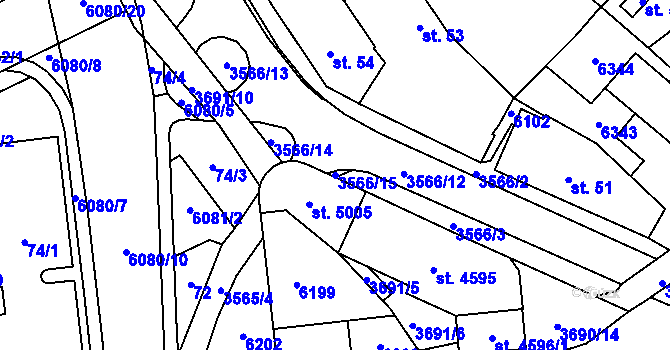Parcela st. 3566/15 v KÚ Rožnov pod Radhoštěm, Katastrální mapa