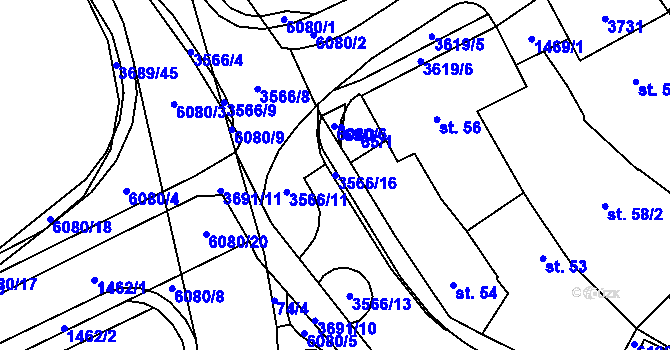 Parcela st. 3566/16 v KÚ Rožnov pod Radhoštěm, Katastrální mapa