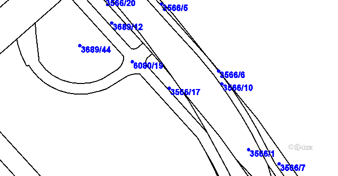 Parcela st. 3566/17 v KÚ Rožnov pod Radhoštěm, Katastrální mapa