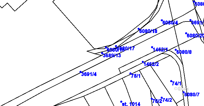Parcela st. 3689/13 v KÚ Rožnov pod Radhoštěm, Katastrální mapa