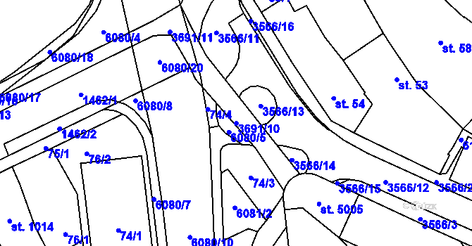 Parcela st. 3691/10 v KÚ Rožnov pod Radhoštěm, Katastrální mapa
