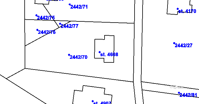 Parcela st. 4608 v KÚ Rožnov pod Radhoštěm, Katastrální mapa