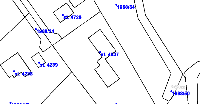Parcela st. 4637 v KÚ Rožnov pod Radhoštěm, Katastrální mapa
