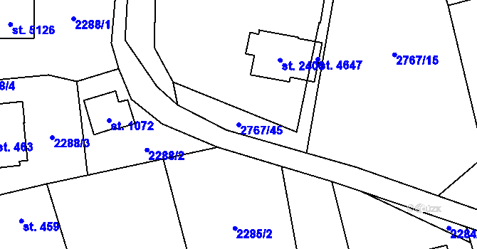 Parcela st. 2767/45 v KÚ Rožnov pod Radhoštěm, Katastrální mapa