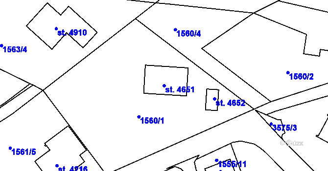 Parcela st. 4651 v KÚ Rožnov pod Radhoštěm, Katastrální mapa